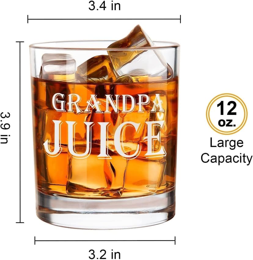 LIGHTEN LIFE Grandpa Juice Whiskey Glass 12 oz, Unique Gift in Valued Wooden Box, Funny Ideas for New Grandpa, Birthday from Grandson, Granddaughter