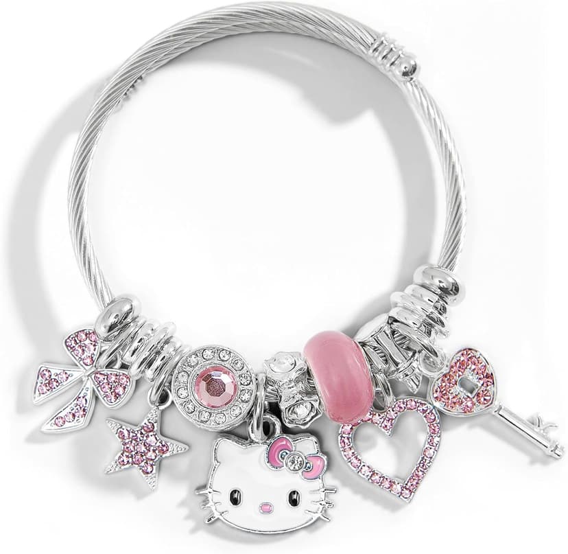 Cute Bracelets, Adjustable Stainless Steel Composite Bracelet Bangles, Classic Cartoon Design Jewelry, Gift for Her (Pink)