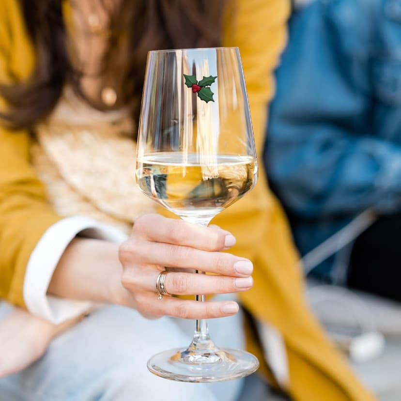 Simply Charmed Christmas Holiday Magnetic Wine Glass Charms & Cocktail Markers Set of 12 - Great Christmas Hostess Gift or Stocking Stuffer