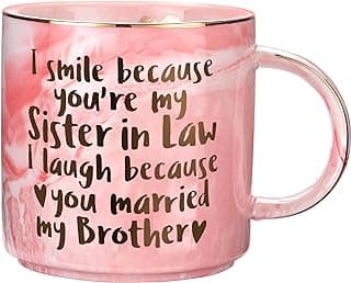 Hendson Sister In Law Gifts for Christmas - Funny Sister In Law Birthday Gift, Sis Engagement, Wedding Gift, New Sis InLaw, SIL To Be, Christmas - I Smile Because - Pink Marble Mug, 11.5oz Coffee Cup