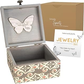 Pavilion 'Simple Spirits Butterfly' 41102 - Wooden Hinged Keepsake Box with Patterned Design and Printed Message for Friends and Loved Ones, Storage for Cosmetic, Trinkets, and Jewelry