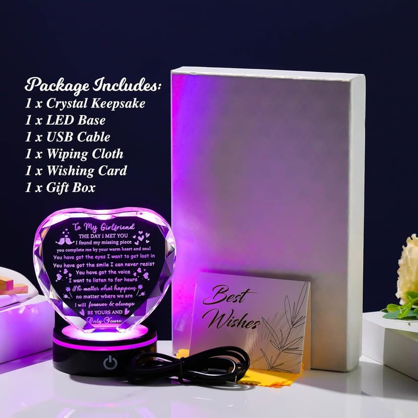 Gifts for Girlfriend with Light Base, Girlfriend Gifts from Boyfriend, Romantic Anniversary Birthday Gifts for Girlfriend Her Valentines Christmas I Love My Girlfriend Gift for Women