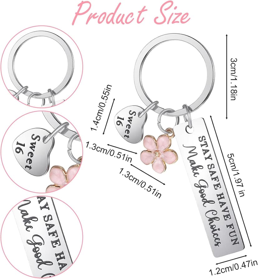 Ouligay Sweet 16 Gifts for Girls, 16th Birthday Gift for Girls Keychain, Sweet Sixteen Christmas Gifts for 16 Year Old Girl, 16th Party Decoration Favors for Teen Girl Daughter Sister Best Friend