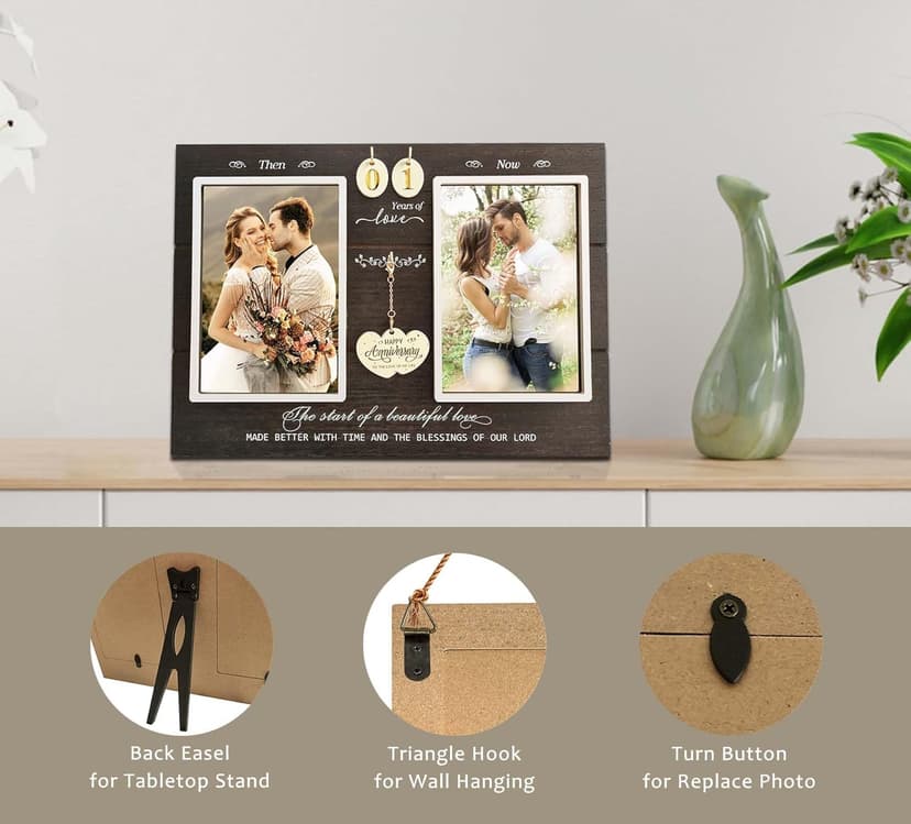 Anniversary Wedding Gifts for Couple Parents Wife Husband, Then & Now Anniversary Picture Frames(3 Options)