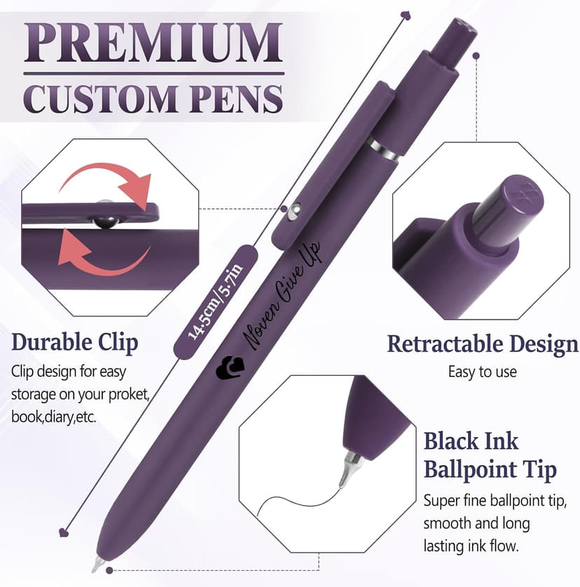 ENOMY Personalized Ballpoint Pens with Logo/Name/Text, Black Ink Custom Engraved Pen in Bulk, Ideal for Christmas Gifts, Birthday Presents, College, Offices & Businesses