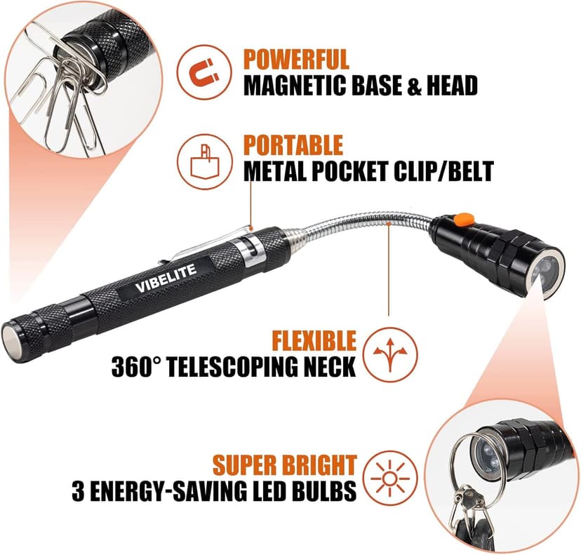 Magnetic Pickup Tool and 6 in 1 Multitool Pen with Touch Screen Stylus, Rulers, Bubble Level, Flathead, Phillips Screwdriver, Ballpoint Pen, Christmas Gifts Stocking Stuffers for Men, Teen Boys, 2Pack