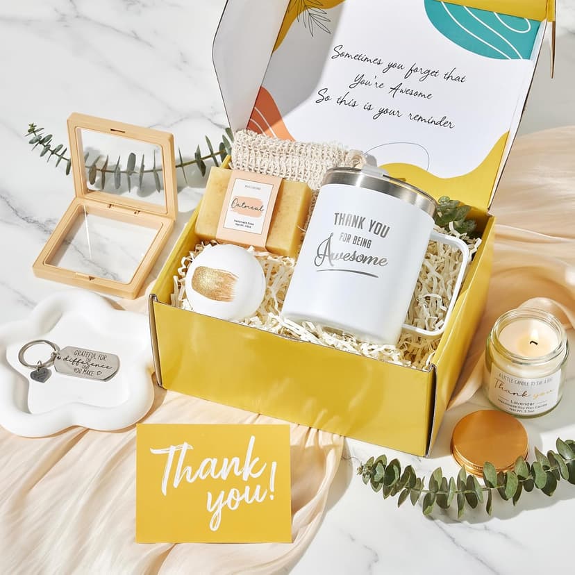 Thank You Gifts for Women Employee Appreciation Gifts Baskets Box for Best Friend Mom Teachers Nurse Secretary Boss Lady Hostess Mentor Leaders Office Coworkers for Holiday With Thank You Card Tumbler