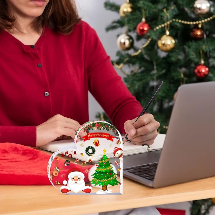 Christmas Decorations Indoor, Christmas Decor for Table, Office Desk, Mantle, Shelf - Acrylic Heart Shaped Gifts for Women/Girls - Holiday Indoor Home Decor