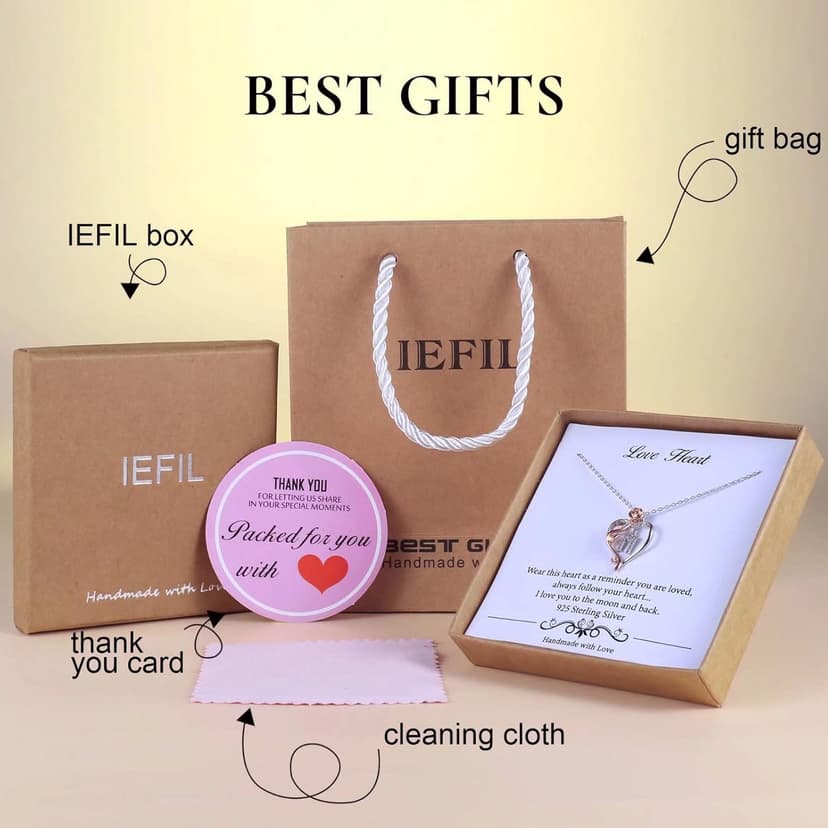 Iefil Stocking Stuffers for Women Wife - 925 Sterling Silver Rose Heart Initial Necklace, Christmas Anniversary Birthday Gifts for Women, Jewelry Gift for Her Wife Girlfriend Mom Daughter