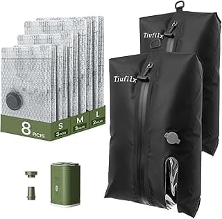 8+2 Pack Travel Vacuum Bags with Pump - Vacuum Seal Bags for Clothing Travel, Transparent & Heavy-Duty TPU Compression Bags for Luggage, Suitcase | Reusable Space Saver Storage Kit, Gray