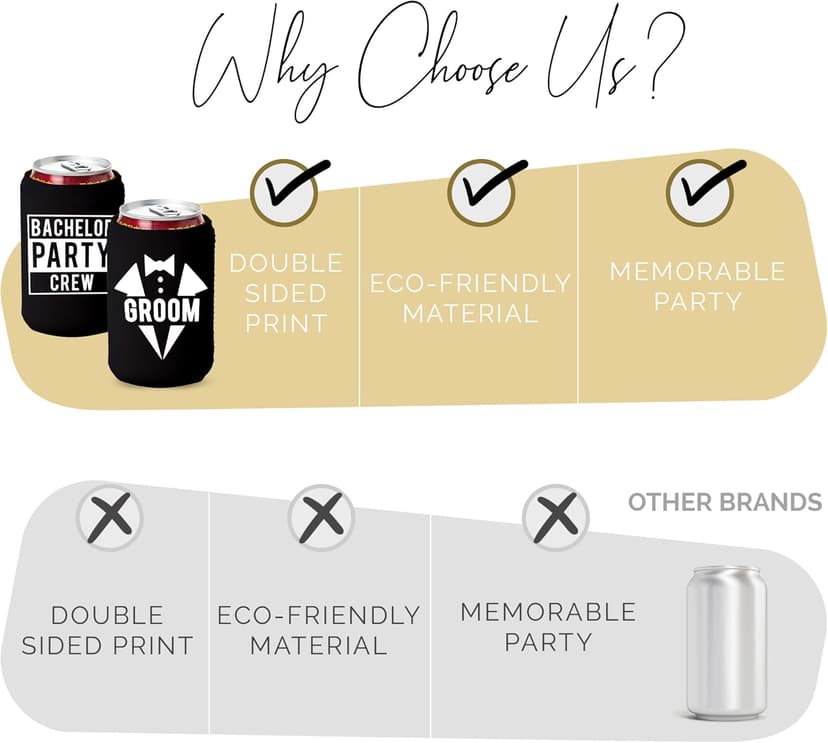 Groom and Bachelor Party Crew Squad Bachelor Party Can Coolers, Set of 12 White and Black Beer Can Coolies, Perfect Bachelor Party Decorations and as Grooms Men Gifts
