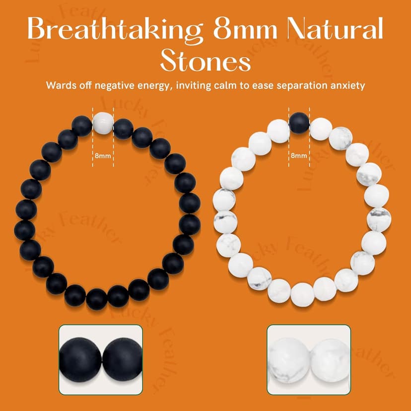 Lucky Feather Relationship matching couples bracelets | matching bracelets couples gifts for Boyfriend Girlfriend Husband Wife | Unique, birthday gift, anniversary for women | 2 pack