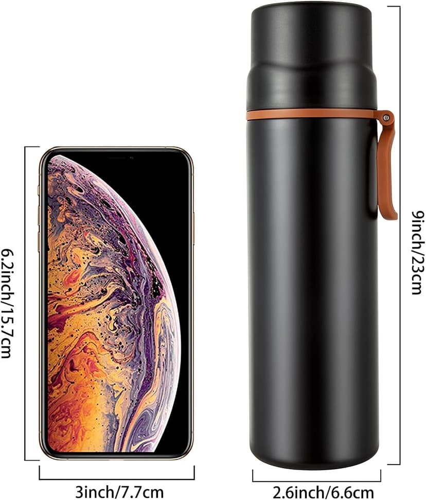 Insulated Water Bottle-Stainless Steel Vacuum Coffee Cup with Handle,Flask Double Walled Sport Travel Mug with Leakproof Lid,Keep Hot & Cold 12 Hours BPA Free 15oz(Black)