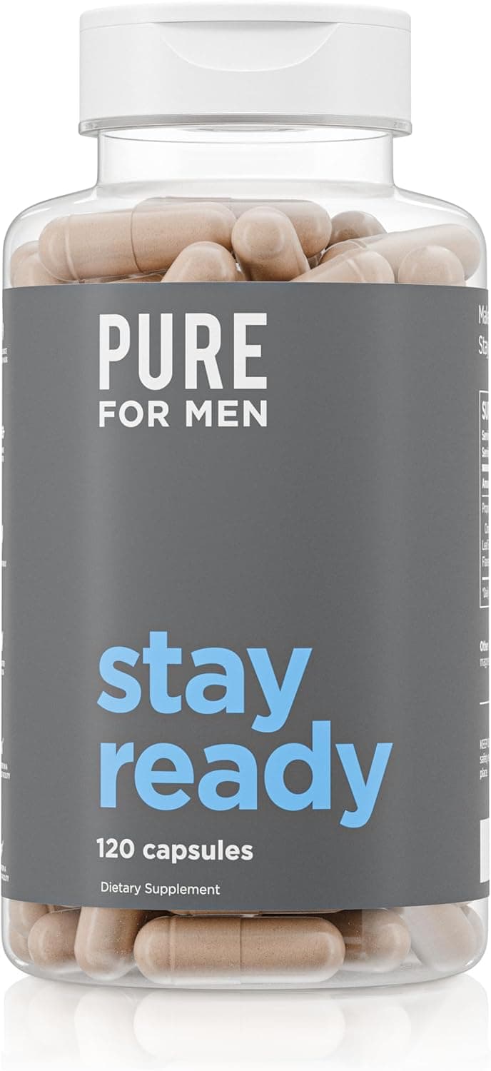 Pure for Men Pure for Men Original Vegan Cleanliness Stay Ready Fiber Supplement | Helps Promote Digestive Regularity | Psyllium Husk, Aloe Vera, Chia Seeds, Flaxseeds | Proprietary Formula | 120 Vegan Capsules