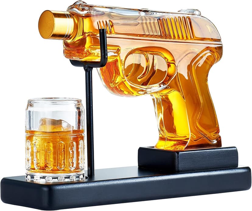 Birthday Gifts for Men Dad, Kollea Gun Whiskey Decanter Sets for Men, Shot Glass, Funny Gift Idea for Him Brother, Liquor Dispenser for Bar, Alcohol, Anniversary, Christmas, Military Present, Cave