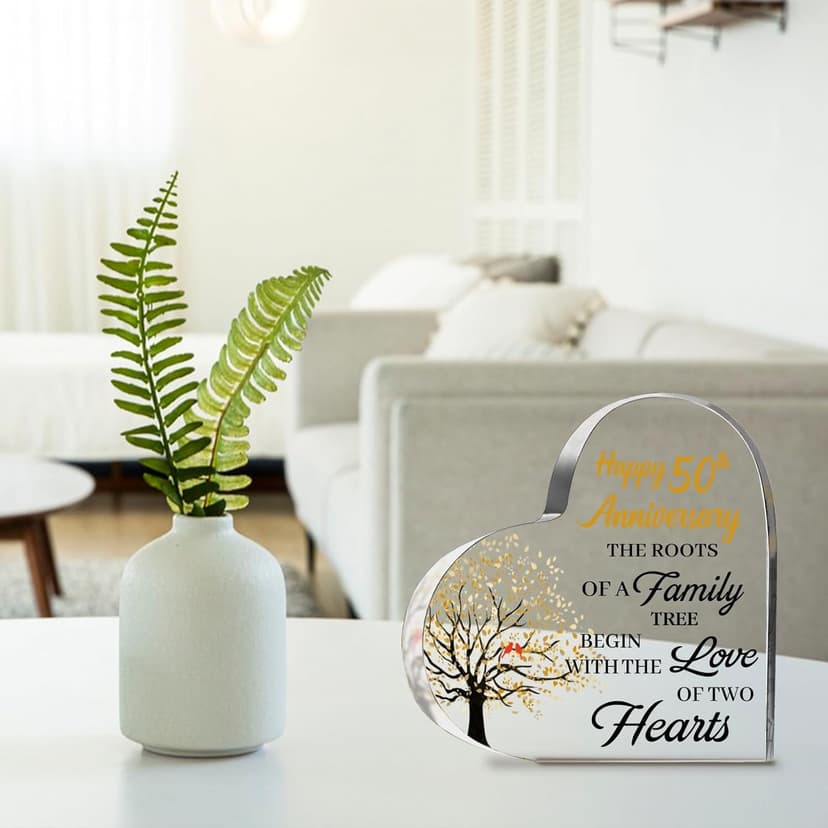 50th Anniversary Wedding Gifts for Couple Parents, Acrylic Heart Cake Topper Decorations, 50 Year Anniversary Presents Gifts Idea for Her Him