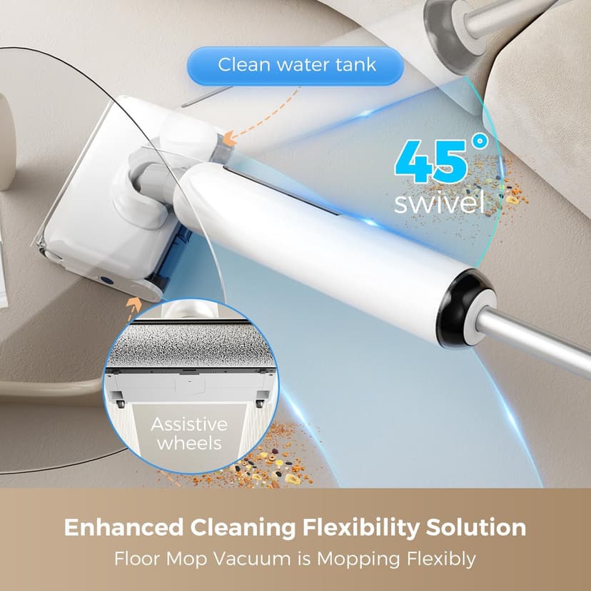 Wet Dry Vacuum Cleaner, 180° Lay-Flat Cordless Vacuum Mop Combo with Edge Cleaning, All-in-One Floor Cleaner for Hard Floors, Self-Cleaning, 45mins Runtime, LED Display, Voice Prompts