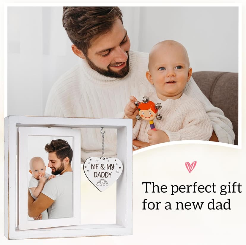 New Dad Gifts, First Time Dad Gifts, Me and My Daddy Picture Frame, Baby Gift for Daddy,Room Decor Vintage Style,Baby Gender Neutral Rotating Photo Frame 4x6