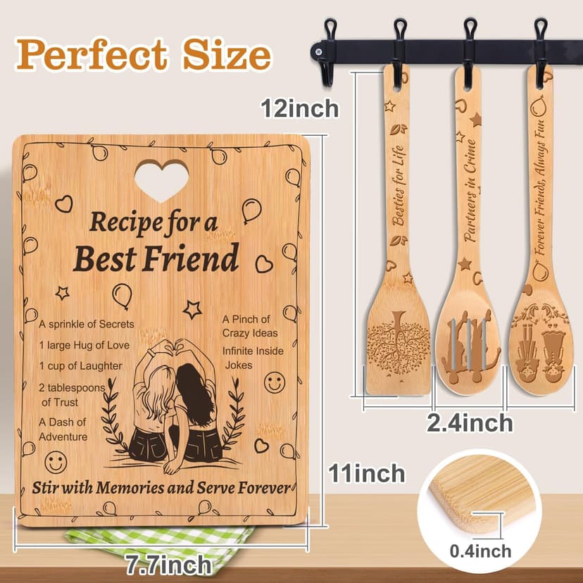 Best Friend Birthday Gifts for Women - “Recipe for a Best Friend” Bamboo Cutting Board Set, Engraved with Inside Jokes & Secrets - Bestie Gifts for Graduation, Long-Distance, Housewarming & Christmas