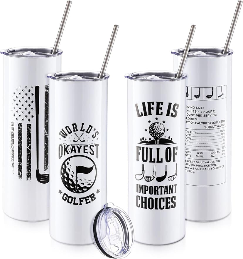 Patelai 4 Pcs Golf Tumbler Golf Gifts for Men 20oz Insulated Tumbler with Lid Straw Funny Coffee Cup Set, Dad, Husband, Golfer, Groomsmen, Birthday Gift for Him, Grandpa, Uncle, Boyfriend, Father