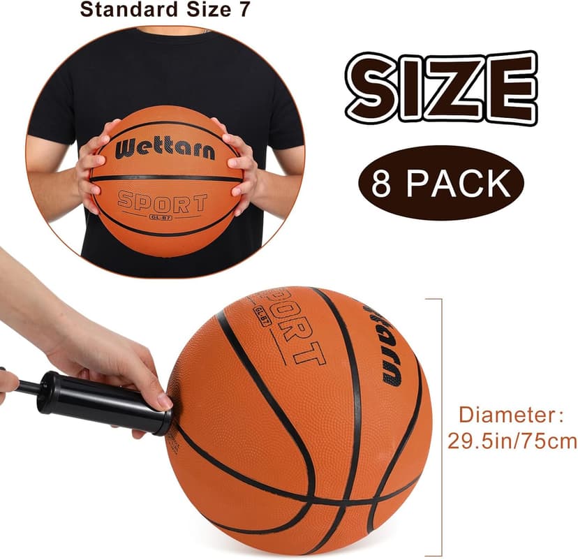 Wettarn Rubber Training Basketball with Pump Street Ball Made for Teens Adults Indoor and Outdoor Game Gym Training Competition Basketball Games