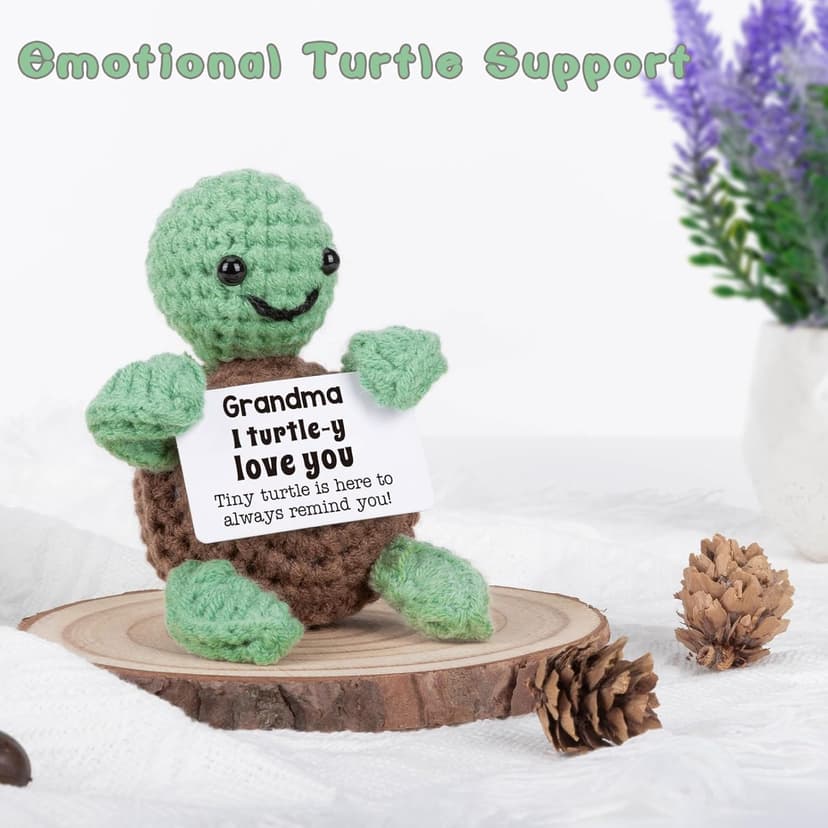 Mini Funny Turtle Grandma Gifts, Birthday Gifts for Grandma from Granddaughter Grandson Grandkids, Nana Gigi Love Small Cute Stuff Things, Handmade Emotional Positive Crochet Turtle