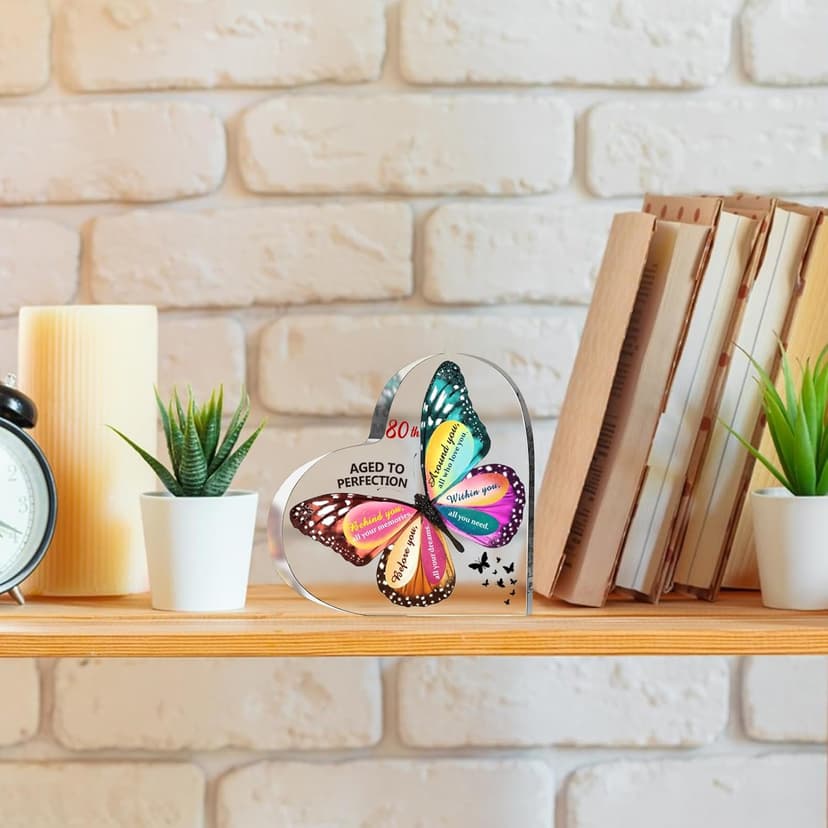 80th Birthday Gifts for Women Her, Acrylic Heart Sign Birthday Decorations Presents, 80 Year Old Bday Gifts for Mom, Aunt, Grandma, Sister, Best Friends, Wife, Her