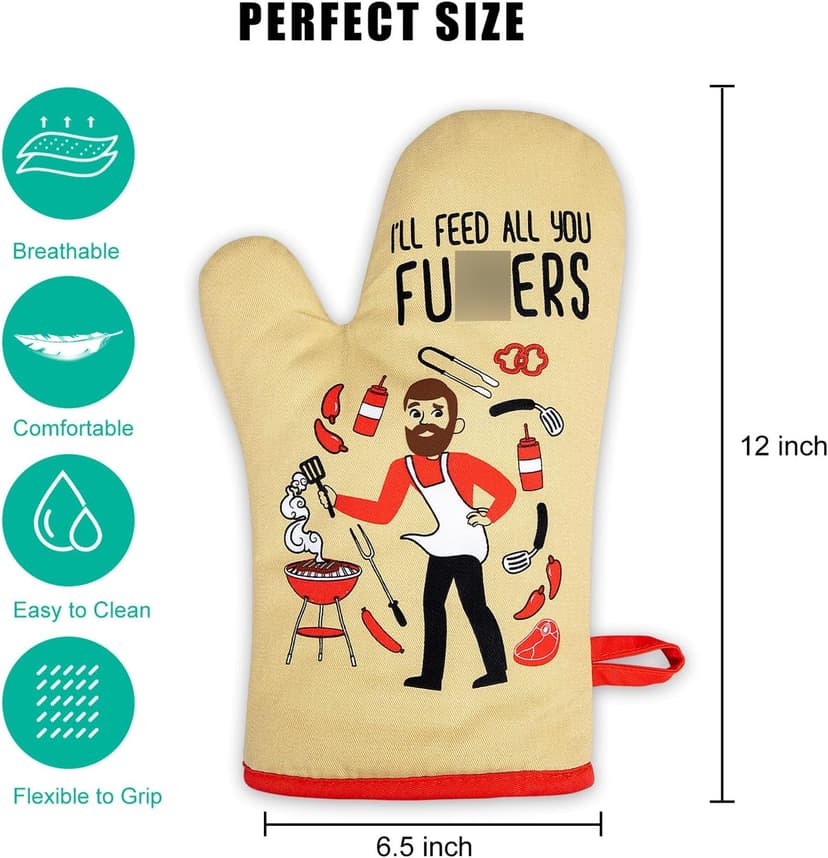 Miracu Funny Oven Mitts, Presents for Chefs, Cooking Gadgets, BBQ Oven Mitt, Unique Gifts for Cooks Dad Brother, Manly Christmas Thanksgiving Housewarming Grilling Kitchen Chef Gifts for Men Who Cook