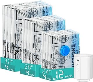Vacuum Storage Bags with 3000Pa Wireless Pump for Travel, 12 Pack Vacuum Seal Bags for Clothing Travel, Compression Vacuum Bags for Clothes,Luggage,Blankets(4 Large, 4 Medium, 4 Small)