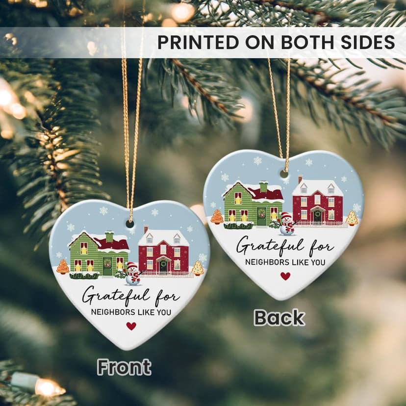 Neighbor Gifts Christmas Ornaments 2025 - Birthday Gifts for Neighbors, Friends, Women, Men, The Neighbors Favor, Christmas Tree Decorations Heart-Shaped Ceramic Ornament