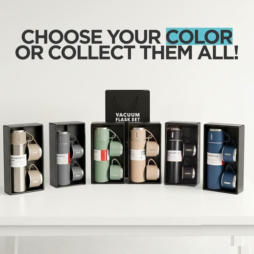 Black Vacuum Flask Gift Set, Stainless Steel Insulated Water Bottle w/ 3 Cups, Hot & Cold Drinks Coffee Thermo Water Bottle, Reusable Thermal Cup for Outdoor Camping Travel, Termos para Agua Fria,17oz