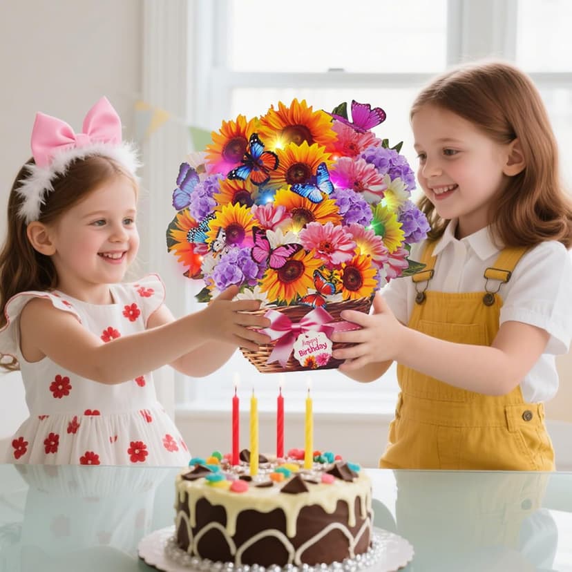 Birthday Cards with MUSIC & LIGHTS, Pop Up Happy Birthday Card, Sunflower & Butterfly, 10 Inch Life Sized Forever Flower Bouquet Gifts for Women Mom Grandma
