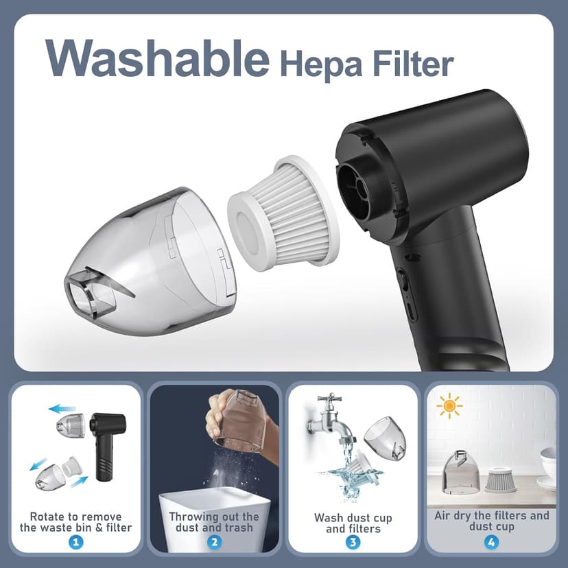 Compressed Air Duster Electric Computer Vacuum Cleaner for Keyboard Duster Cleaning Dust Vacuum Cordless Canned Air 11000PA Mini Car Vacuum PC Air Blower for Office Home (Dustbin-Gray)