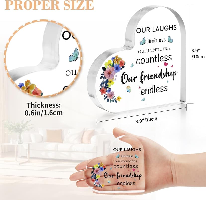 Best Friend Birthday Gifts for Women, Christmas Friendship Gifts for Women, BFF Sister Coworker Bestie Christmas Gift for Woman, Cute Heart Acrylic Plaque Paperweight Keepsake Decor