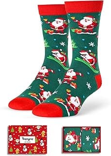 HAPPYPOP Christmas Gifts Holiday Socks for Men Women - Secret Santa Gifts, Xmas Stocking Stuffers, Santa Green Socks