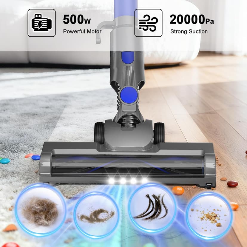 Intercleaner 23Ft Corded Vacuum Cleaner, with LED Headlights & Large Dust Cup, Powerful Suction for Hard Floors & Carpets, Adjustable Stick, Perfect for Pet Hair, Wall Mount Storage