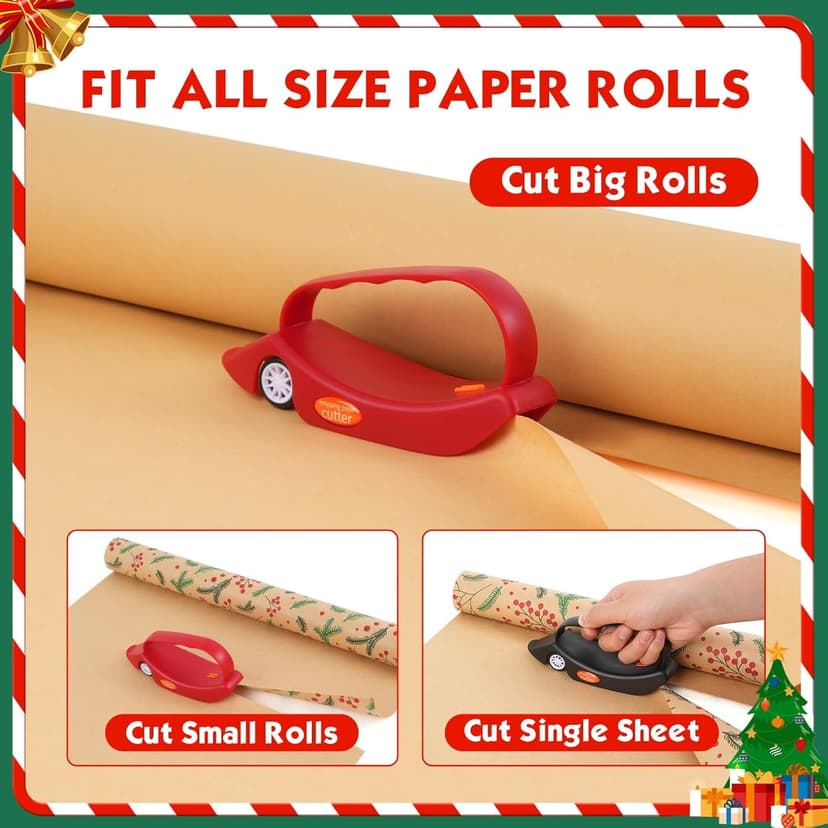 2PC Wrapping Paper Cutter Gift Wrap Cutter Christmas Wrapping Paper Cutter Slider Cutter Tool Paper Roller Cutters for Christmas Gift Wrapping Packing with 3 Replaceable Blades (2PC Black)