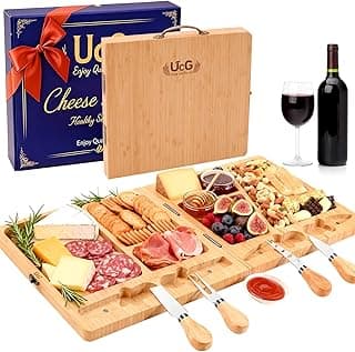 Charcuterie Board Gifts for Women: Bamboo Folding Cheese Board with Knife Set - Unique White Elephant Gift, Birthday Party House Warming Gift for Housewife