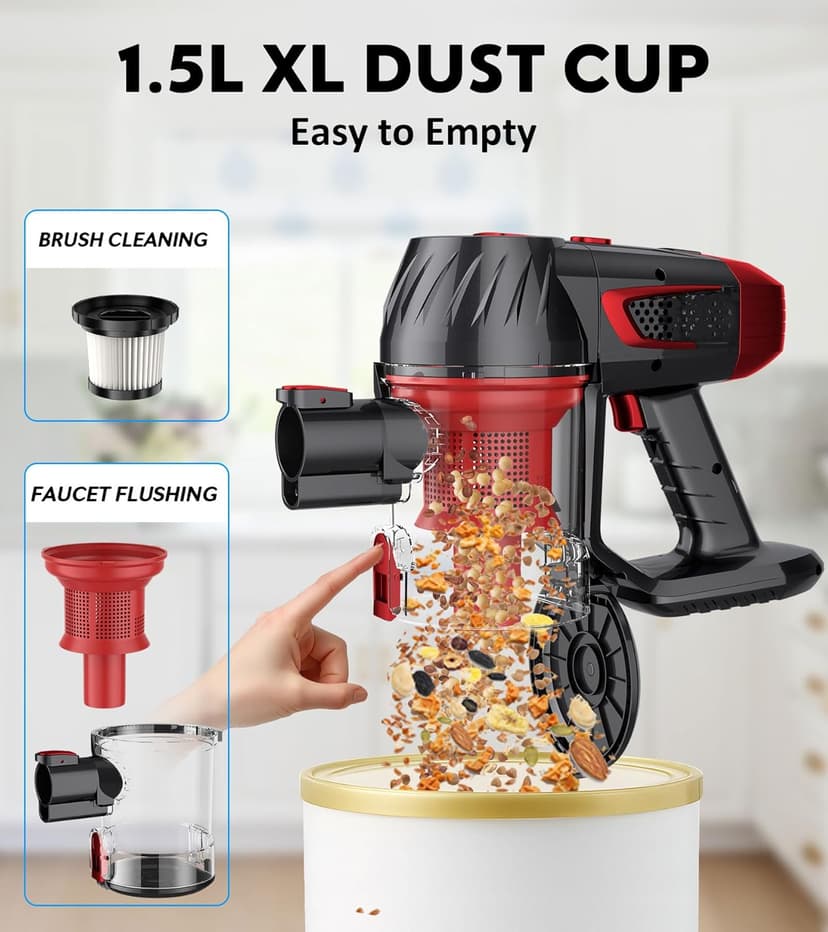 Cordless Vacuum Cleaner, 500W 45Kpa 60Mins Stick Vacuum Cleaner for Home, Self-Standing Vacuum with 1.5L Dust Cup and HEPA Filter, Anti-Tangle Brush for Hardwood Floors, Carpets, and Pet Hair