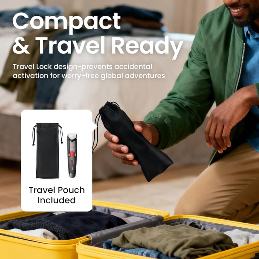 Men's Beard Trimmer with Precision Dial, 20 Adjustable Length Settings for Beard Mustache & Facial Grooming, Cordless Rechargeable, Professional Hair Clipper IPX7 Waterproof Wet/Dry Use, Red