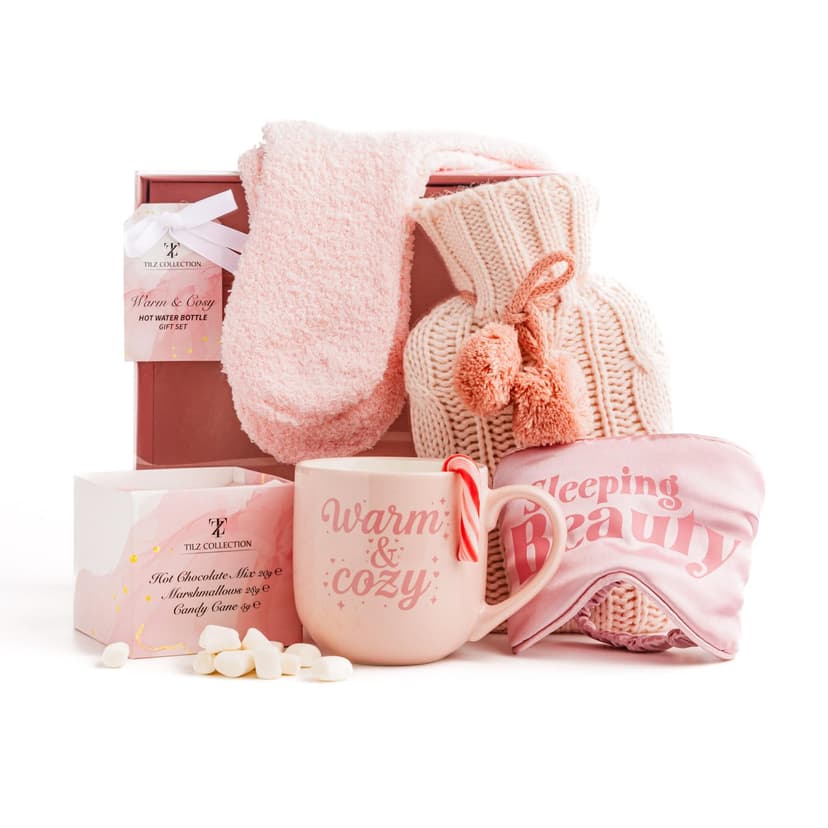 Gifts for Women - Hot Chocolate Gift Sets |Hot Cocoa Gift Sets with Mug, Mini Hot Water Bottle, Socks, Marshmallows for Hot Chocolate, Candy |Gourmet Hot Chocolate Gift Set
