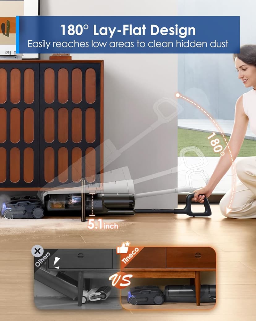 Tineco Floor One S7 Stretch Steam Cordless Wet Dry Vacuum Steam Mop All-in-One, 320℉ HyperSteam, 180° Lay-Flat, Anti-Tangle Design, FlashDry Self-Cleaning, Up to 75 Min Runtime