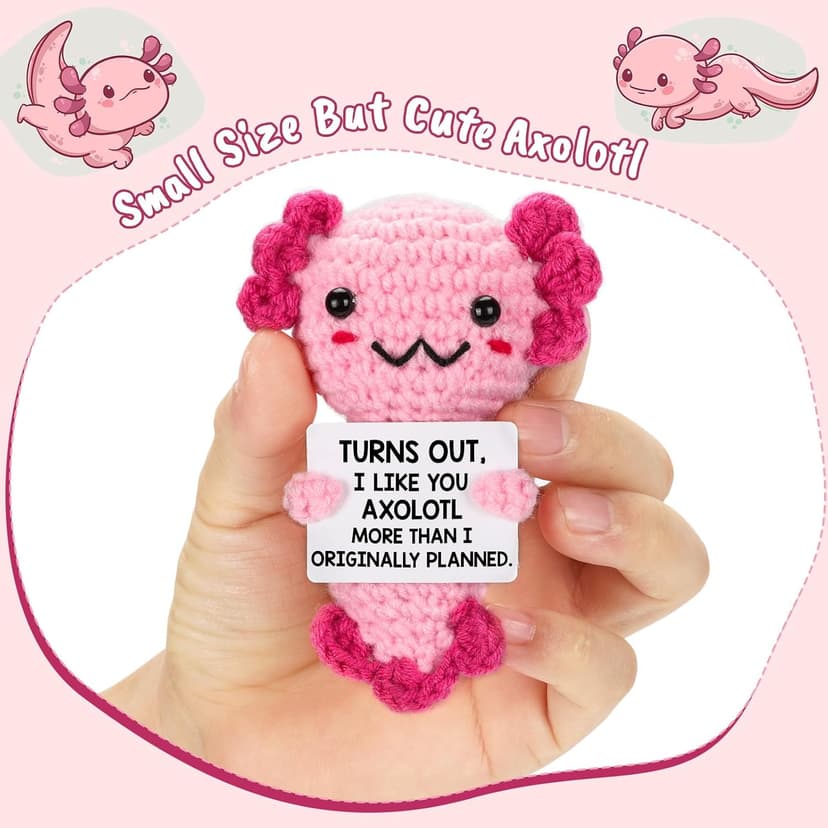 Gifts for New Relationship, Crushes, Valentines, Anniversaries for Him or Her - Mini Crochet Axolotl - Turns Out I Like You More Than Planned, Will You Be My Girlfriend Boyfriend Gf Bf