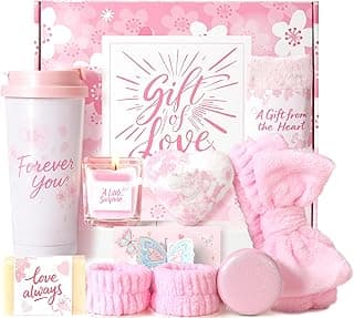 Birthday Gifts for Women - Cherry Blossom Spa Gift Box with Tumbler, Self Care Package for Mom Wife Sister Friend Grandma, Thank You Relaxation Basket for Mother’s Day Valentine’s Day Christmas (Pink)