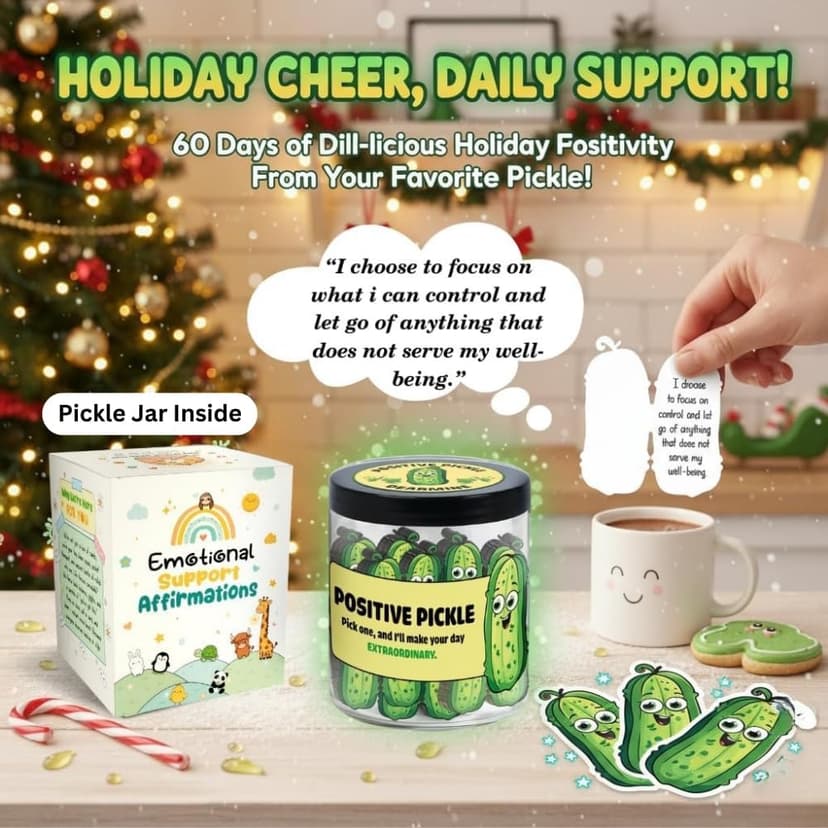 60 Positive Pickle Cards Jar, Stocking Stuffers, Xmas Christmas White Elephant Gifts for Teenage, Women, Adults, Mom, Teachers, Sisters, Friends, Teen Girl Gifts Trendy Stuff