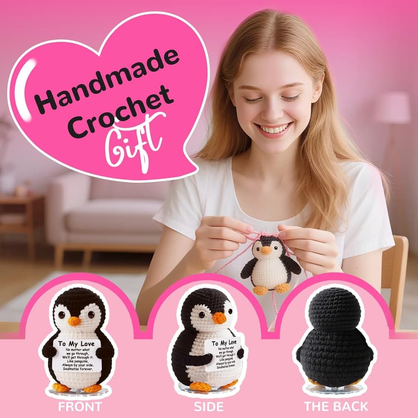 Love Crochet Couples Gifts for Boyfriend Girlfriend, Positive Emotional Support Handmade Penguin Crochet,Birthday Valentine's Day Wedding Anniversary Romantic Men Women, I Love You Gift for Him Her