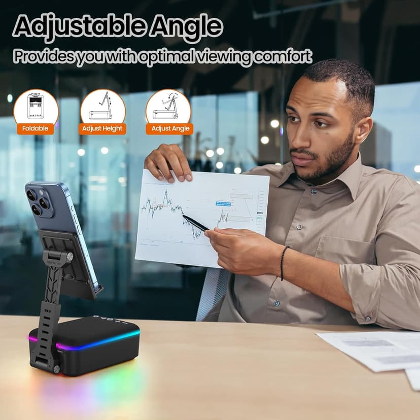 JTEMAN Gifts for Men Women,Cell Phone Stand with Bluetooth Speaker,LED Light,and Lanyard,Cool Tech Gadgets,Unique Birthday Gifts for Men Husband Mom Dad