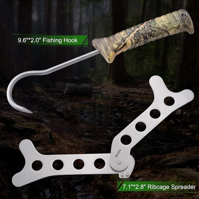 GVDV Hunting Knife Set - 14 Pieces, Portable Butcher Game Processing Kit for Men, Field Dressing Kit with Gut Hook Skinner Knife, Caping knife, Axe, Wood/Bone Saw, Spreader, Gloves, Gifts for Men