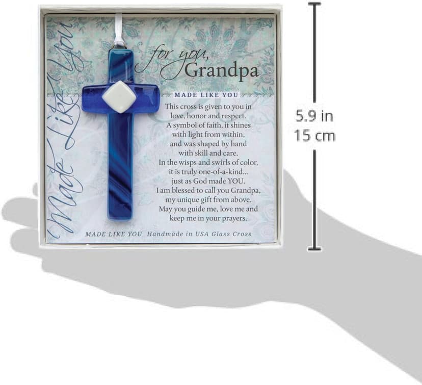 Sentimental Gift for Grandpa from Granddaughter/Grandson for Father's Day/Christmas/Birthday-Handmade in USA Glass Cross-Religious Gift for Grandpa -Gift for Grandfather