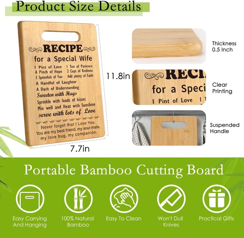 Wife Gifts from Husband, Love Gifts for Wife, Wife Birthday Gift Ideas, Mothers Day Romantic Gifts for Wife to My Wife Gifts, Gifts for Wife Who Has Everything Wife Cutting Board